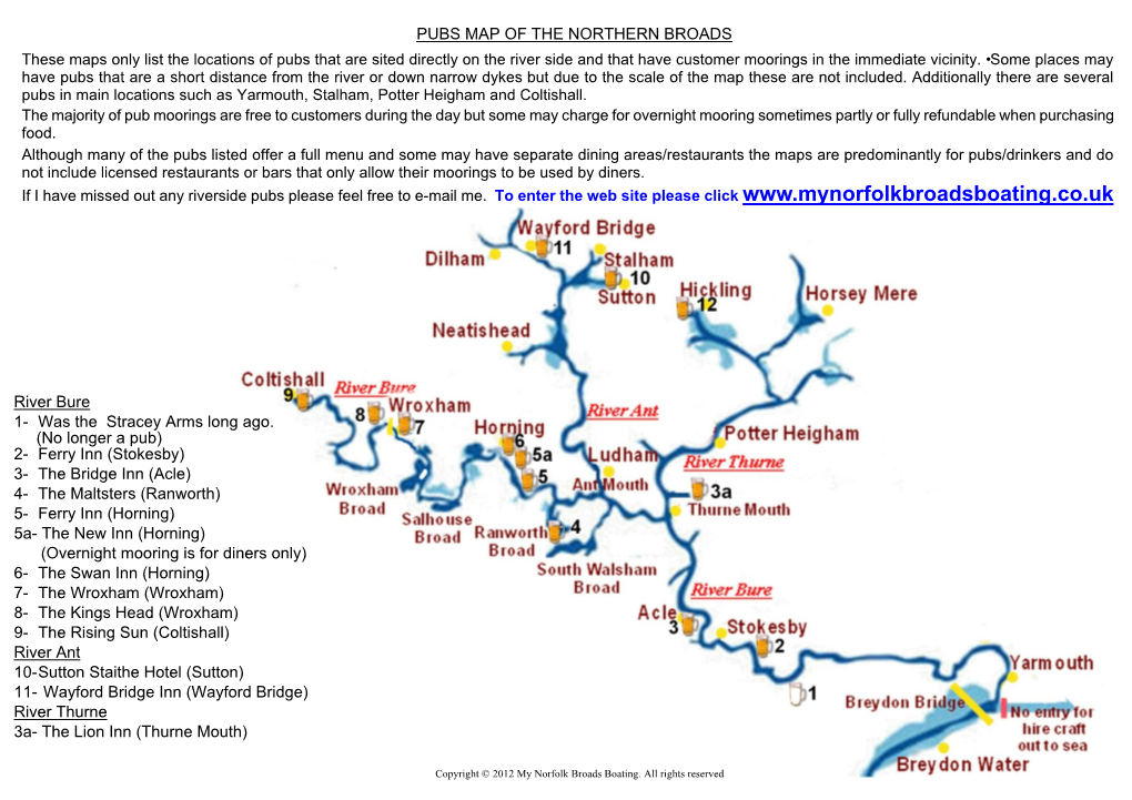 Pubs Map of the Northern