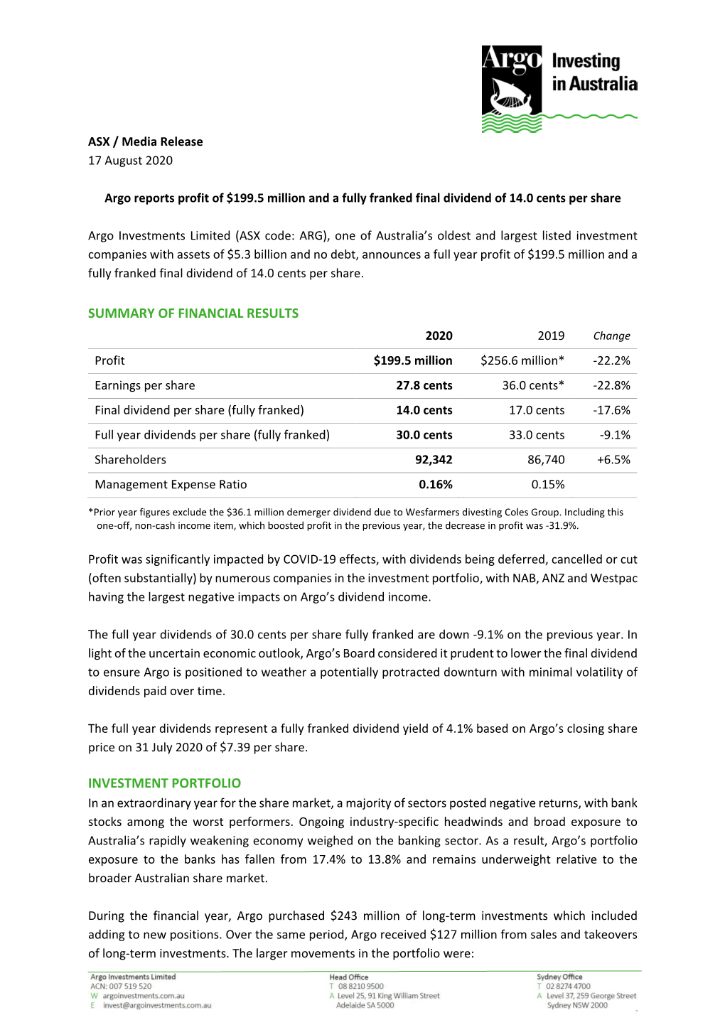 Summary of Financial Results Investment Portfolio