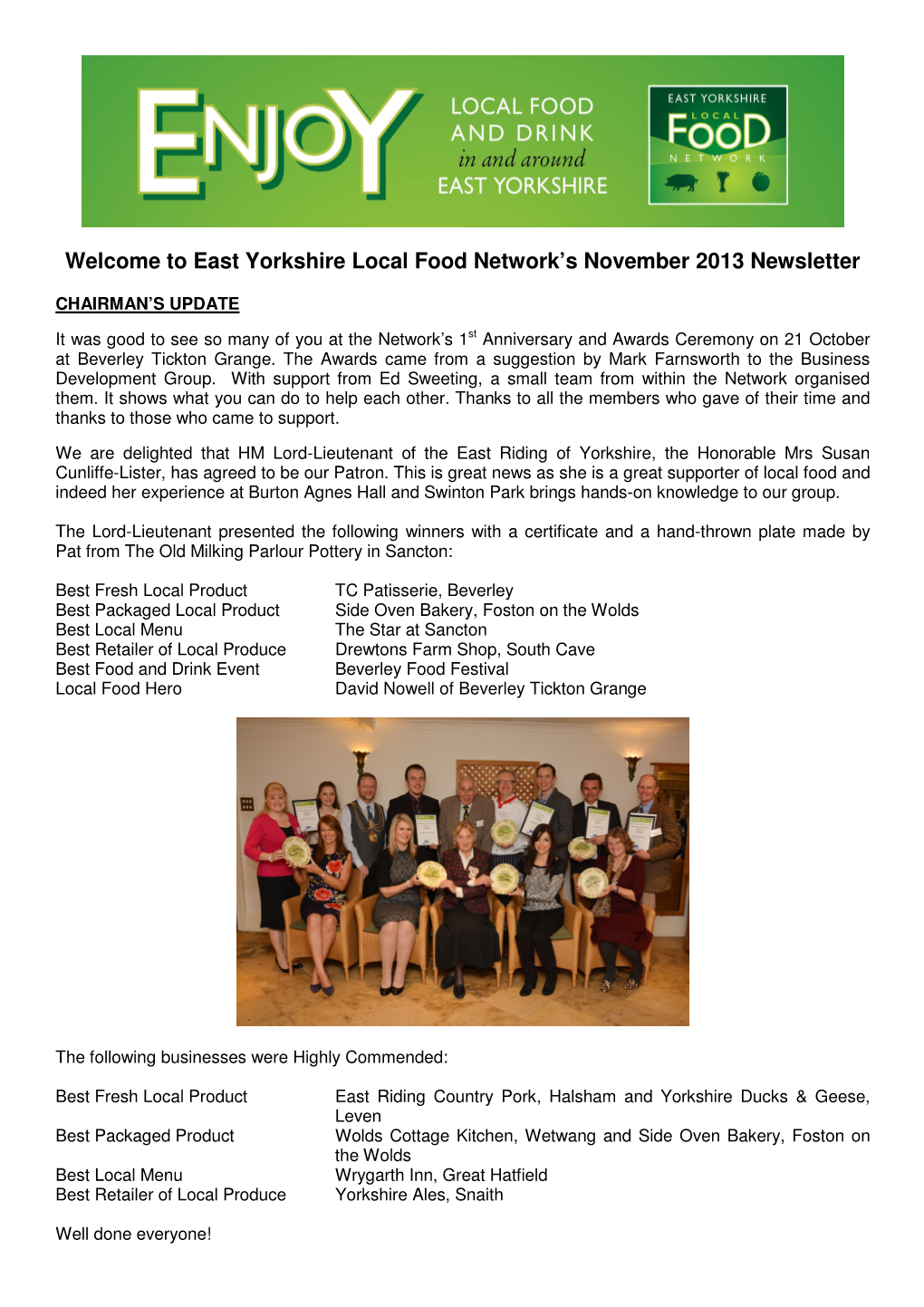 East Yorkshire Local Food Network's November 2013 Newsletter