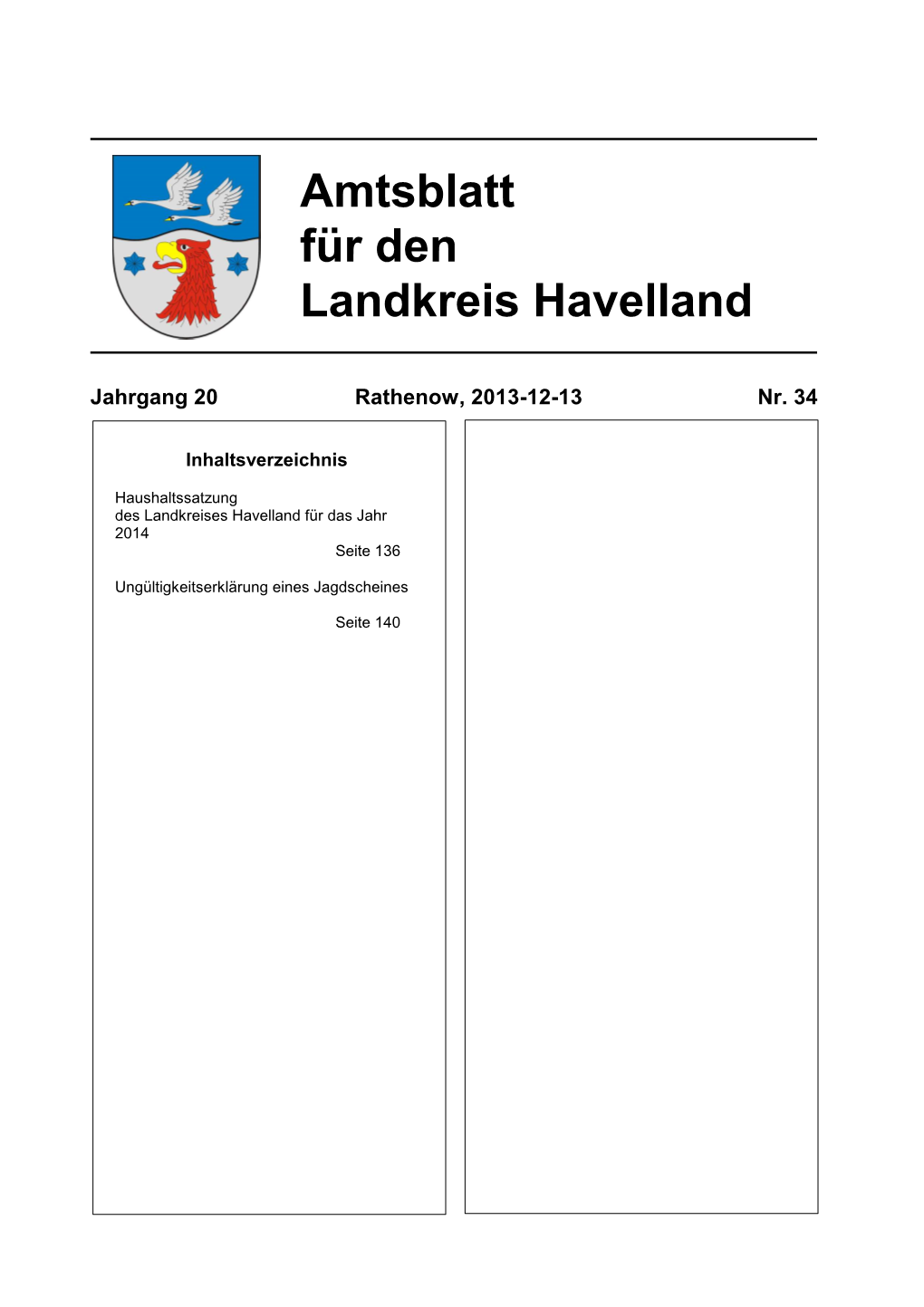 Amtsblatt Für Den Landkreis Havelland Seite 136