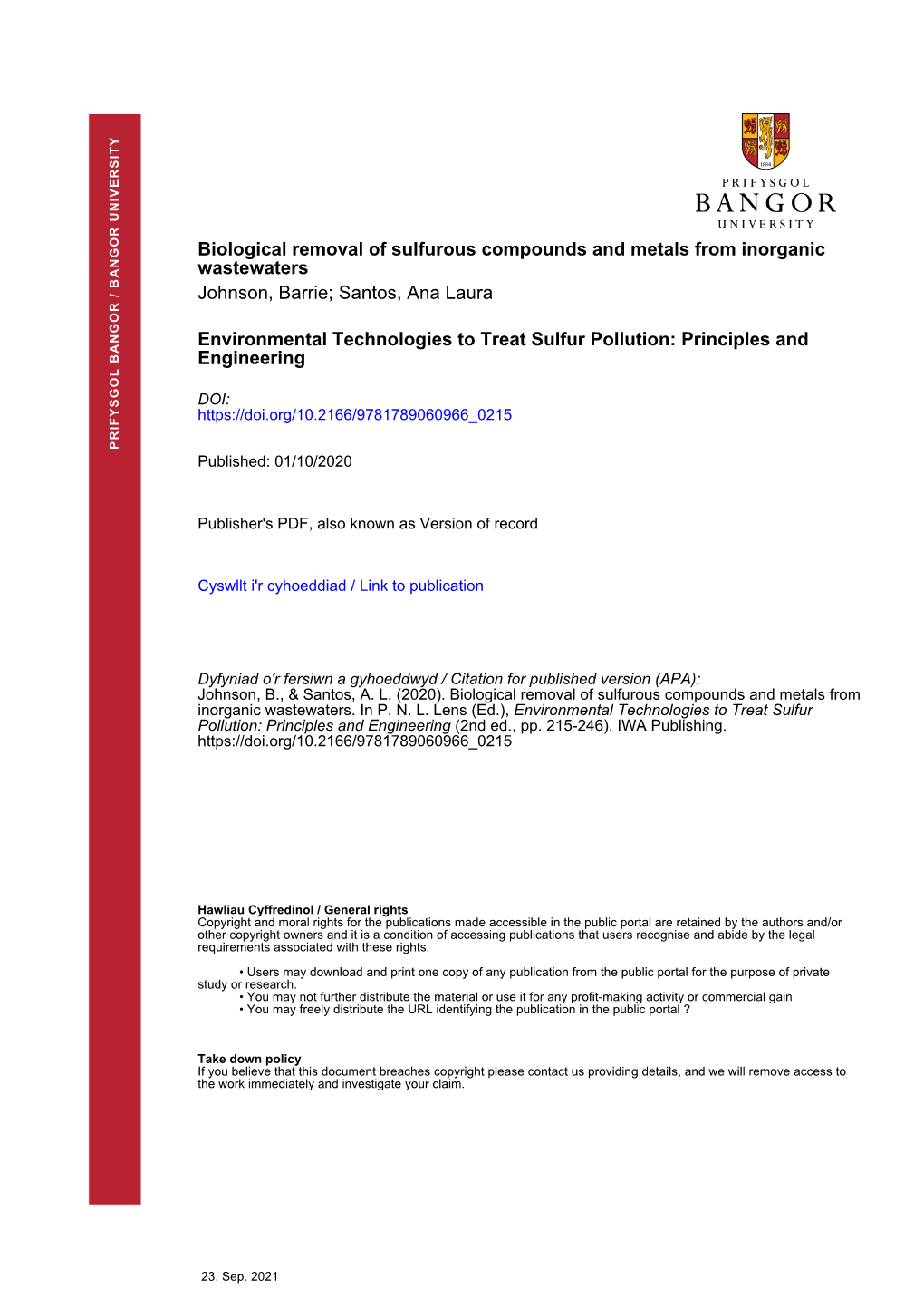 Environmental Technologies to Treat Sulfur Pollution: Principles and Engineering