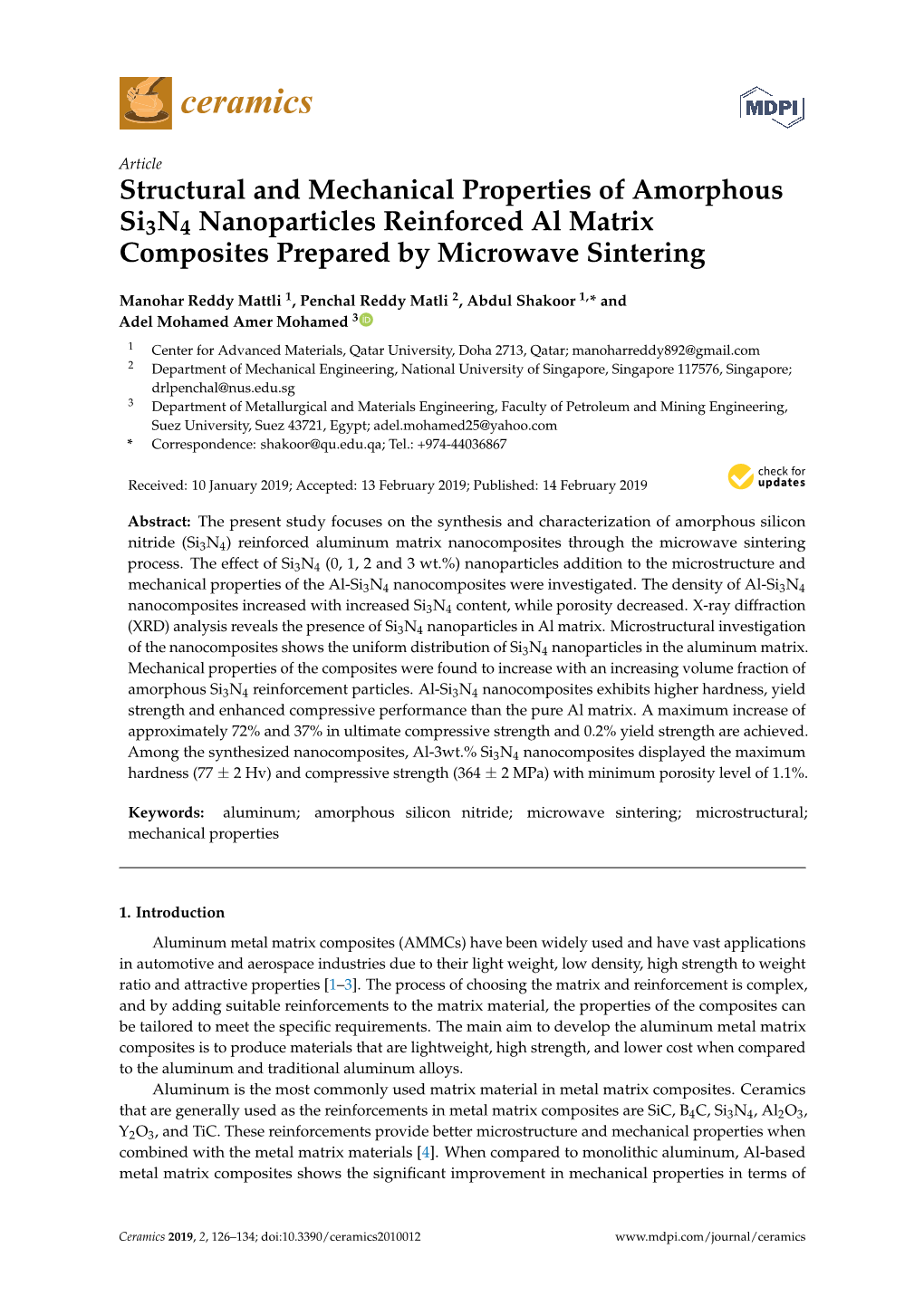 Structural and Mechanical Properties of Amorphous Si3n4 Nanoparticles Reinforced Al Matrix Composites Prepared by Microwave Sintering