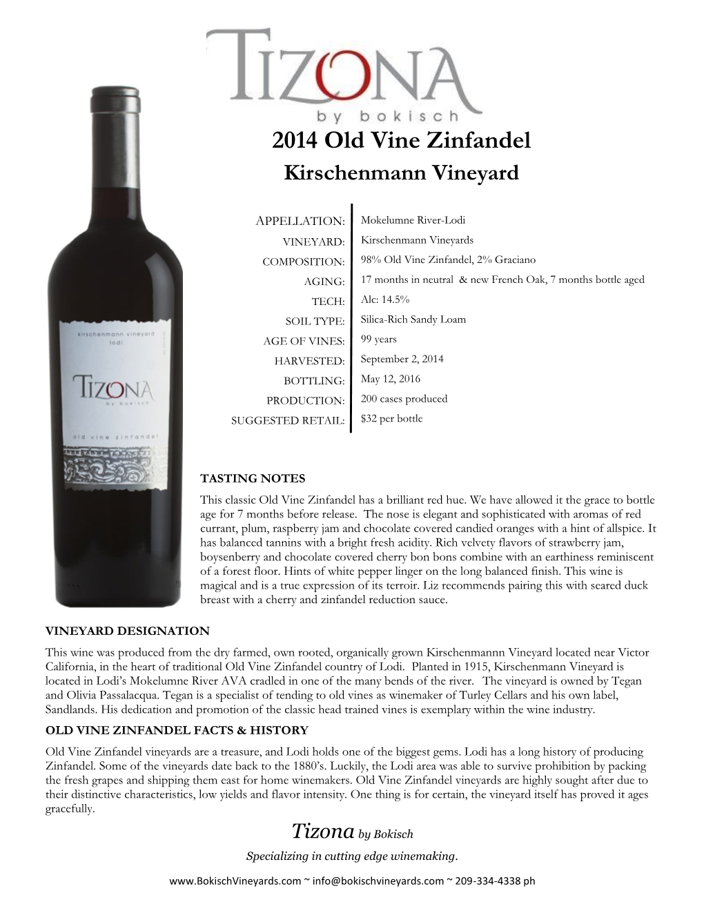 2014 Old Vine Zinfandel Kirschenmann Vineyard