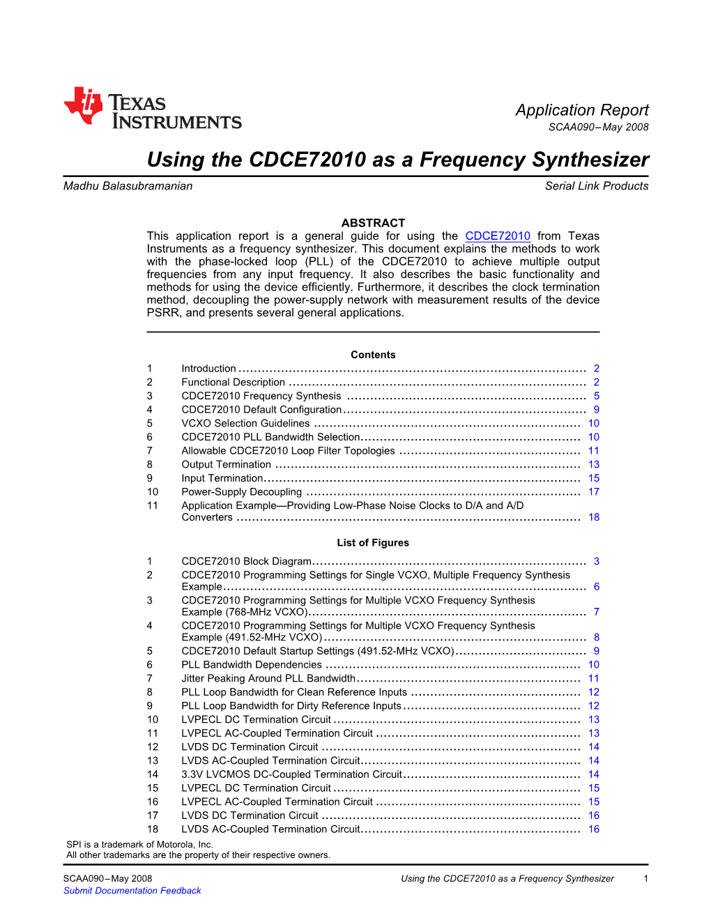 Using the CDCE72010 As a Frequency Synthesizer Madhu Balasubramanian