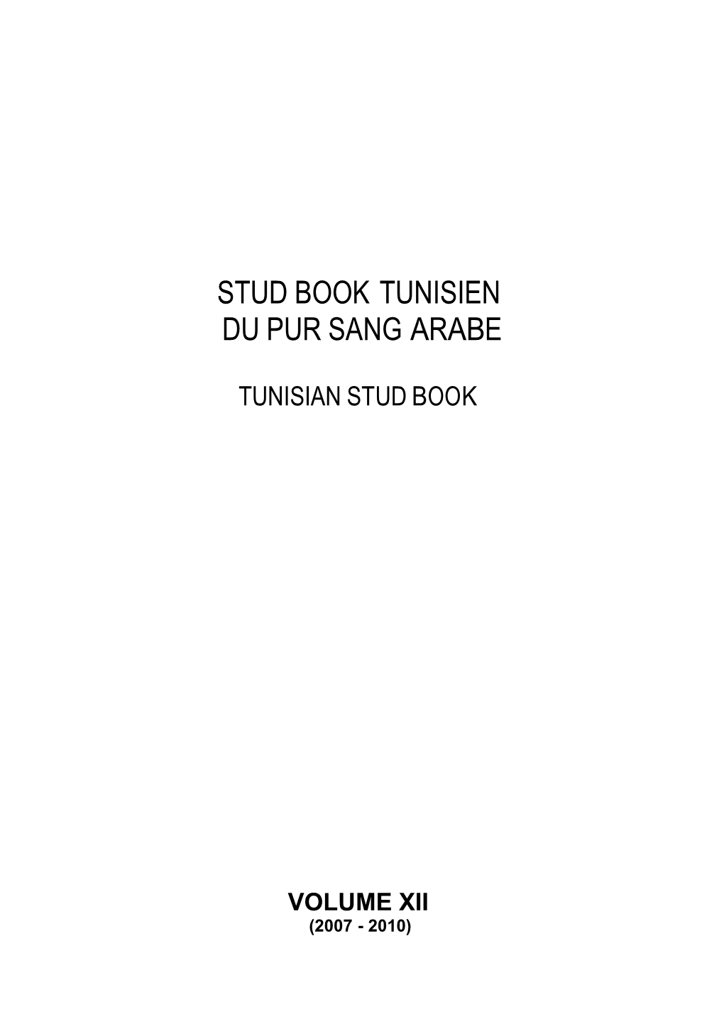 Stud Book Tunisien Du Pur Sang Arabe