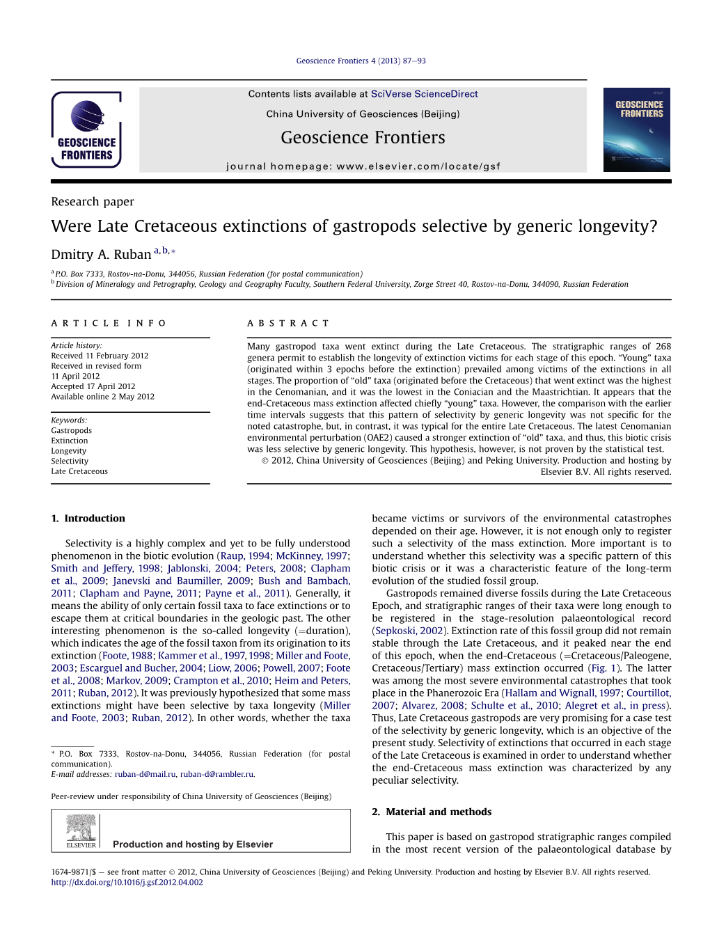 Were Late Cretaceous Extinctions of Gastropods Selective by Generic Longevity?