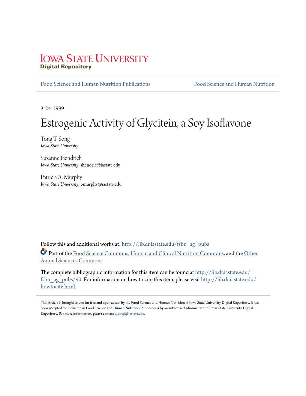Estrogenic Activity of Glycitein, a Soy Isoflavone Tong T