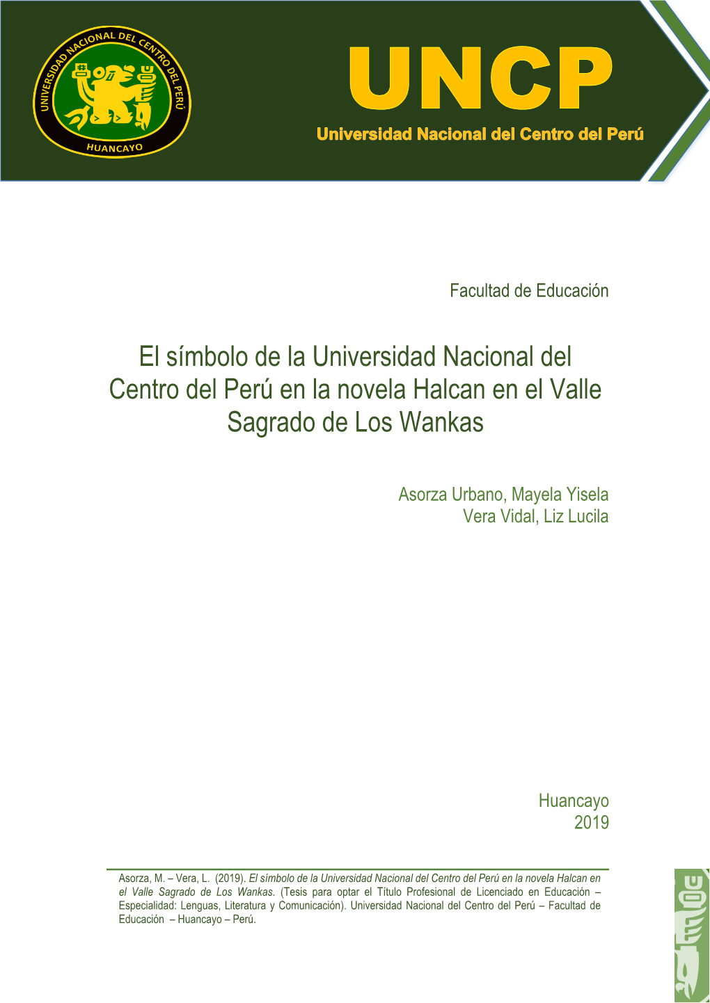 El Símbolo De La Universidad Nacional Del Centro Del Perú En La Novela Halcan En El Valle