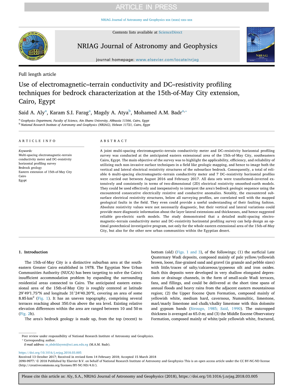 Use of Electromagnetic-Terrain Conductivity and DC-Resistivity