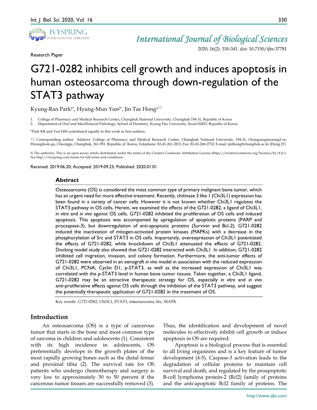 G721-0282 Inhibits Cell Growth and Induces Apoptosis in Human