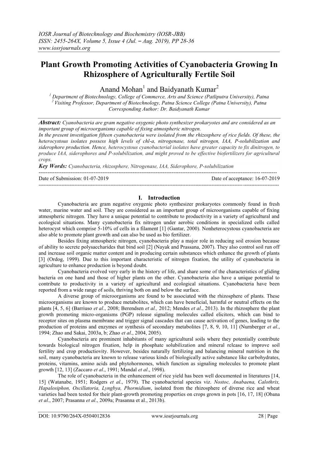 Plant Growth Promoting Activities of Cyanobacteria Growing in Rhizosphere of Agriculturally Fertile Soil