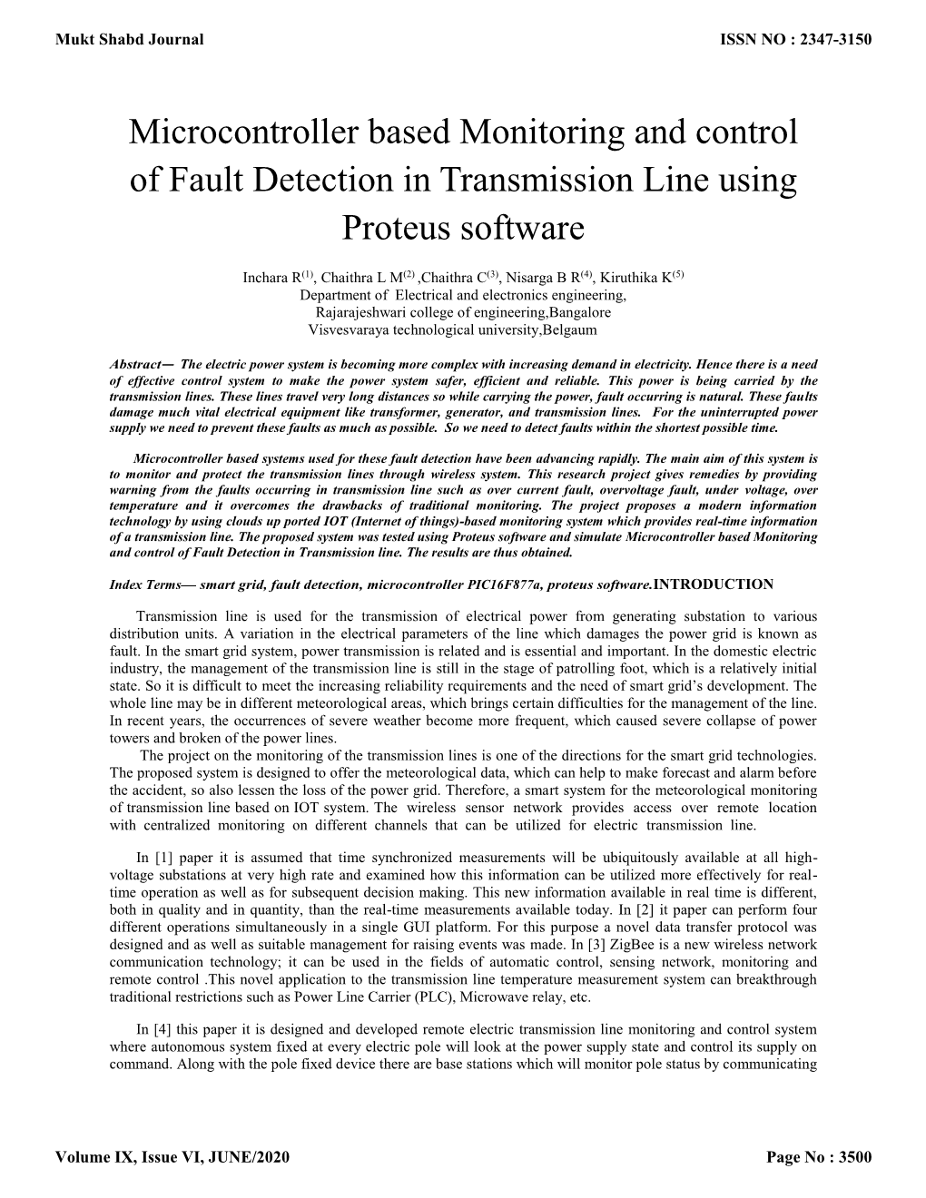 Microcontroller Based Monitoring and Control of Fault Detection in Transmission Line Using Proteus Software