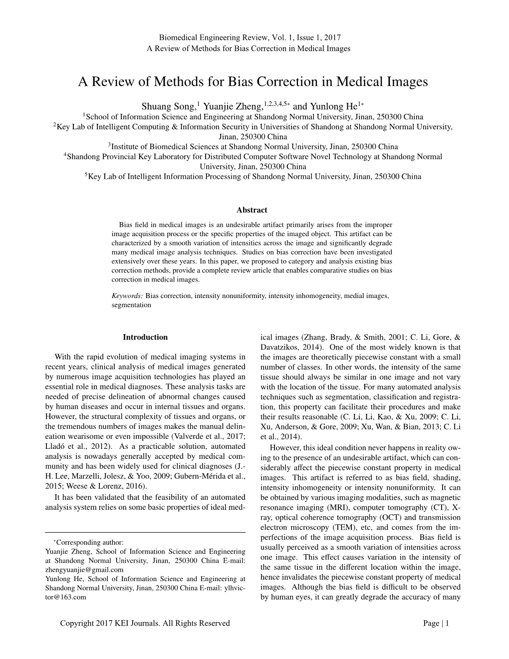 A Review of Methods for Bias Correction in Medical Images