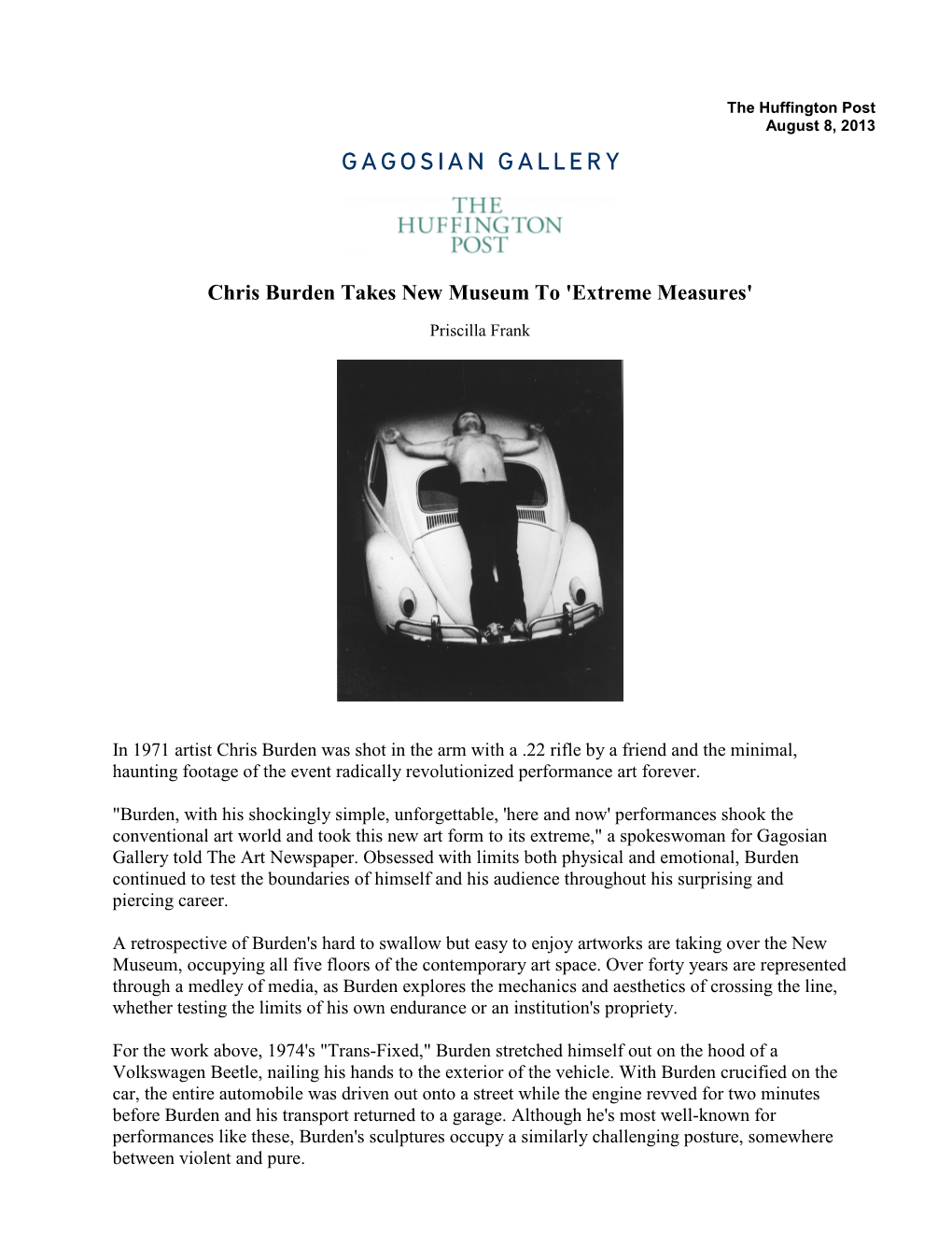 Chris Burden Takes New Museum to 'Extreme Measures'