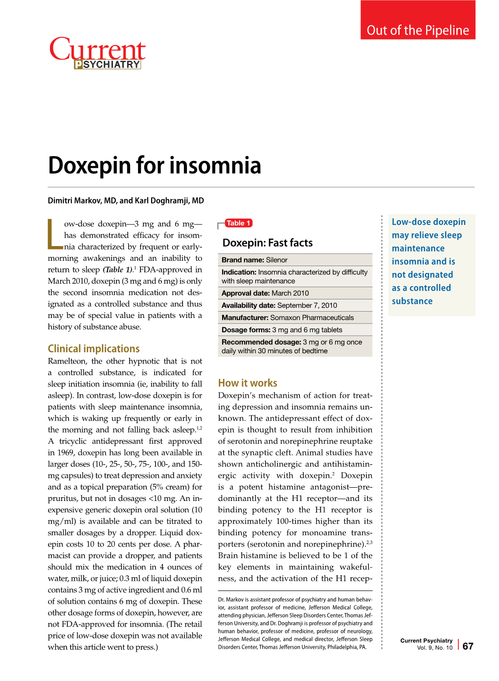 Doxepin for Insomnia