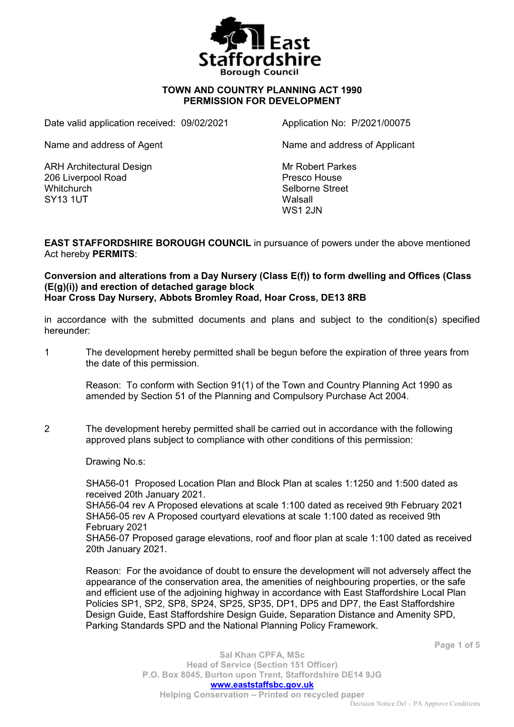 Hoar Cross Day Nursery Decision P/2021/00075