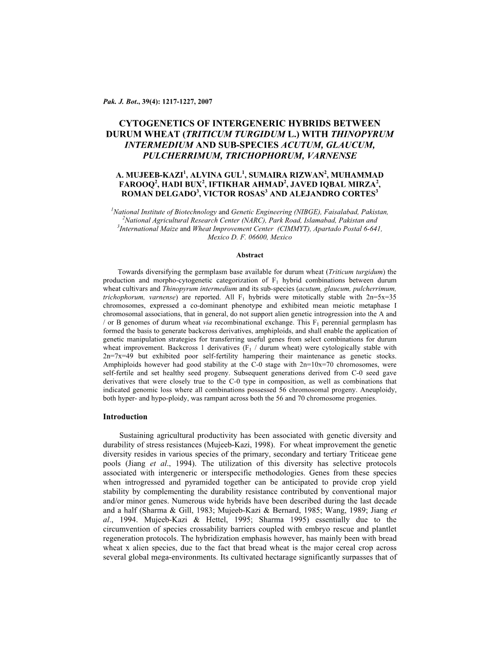 Cytogenetics of Intergeneric Hybrids Between Durum