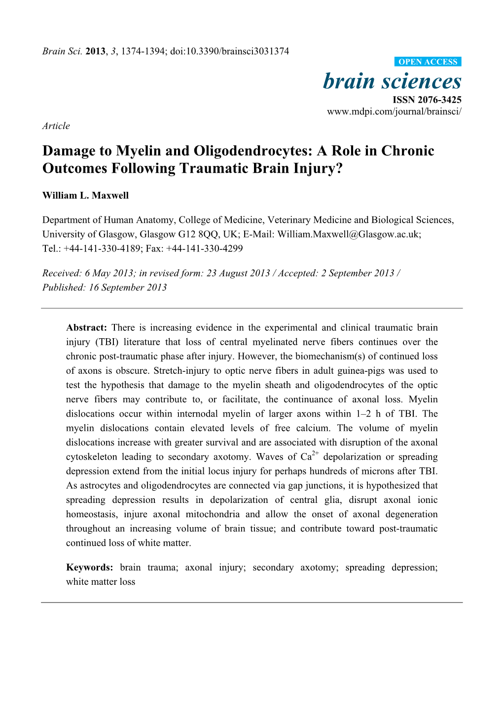 Damage to Myelin and Oligodendrocytes: a Role in Chronic Outcomes Following Traumatic Brain Injury?