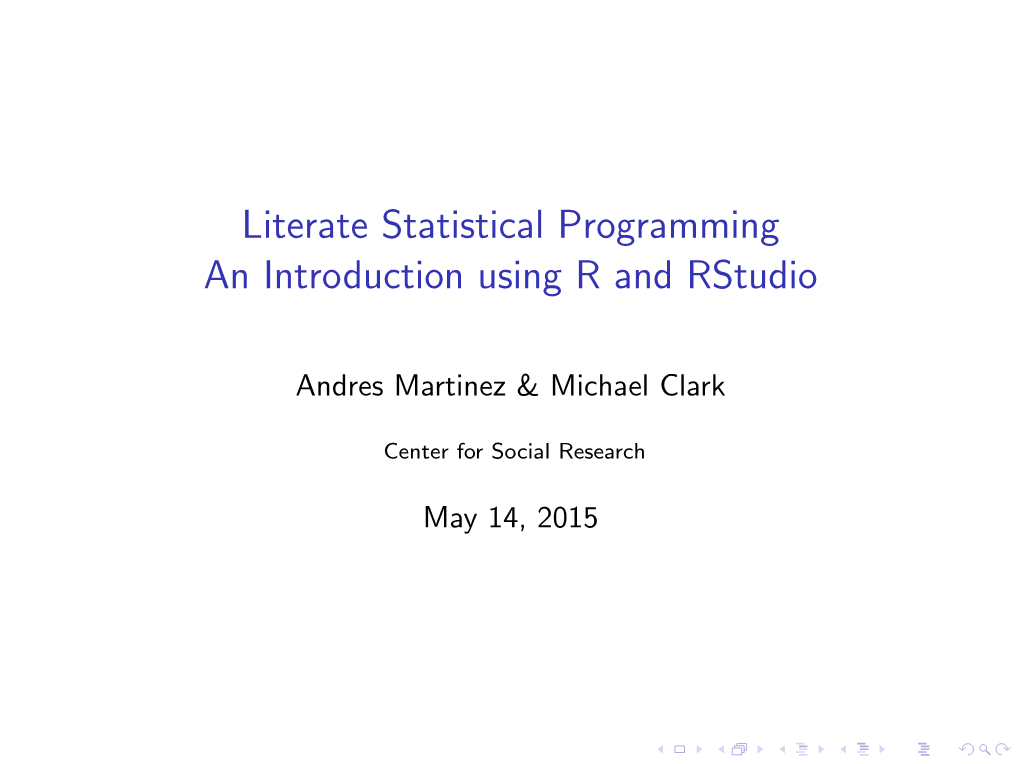Literate Statistical Programming an Introduction Using R and Rstudio