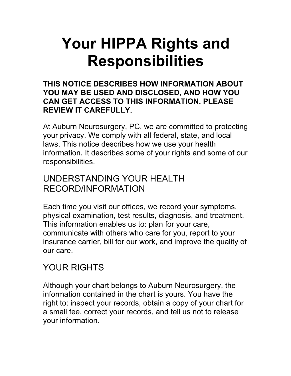 Your HIPPA Rights and Responsibilities