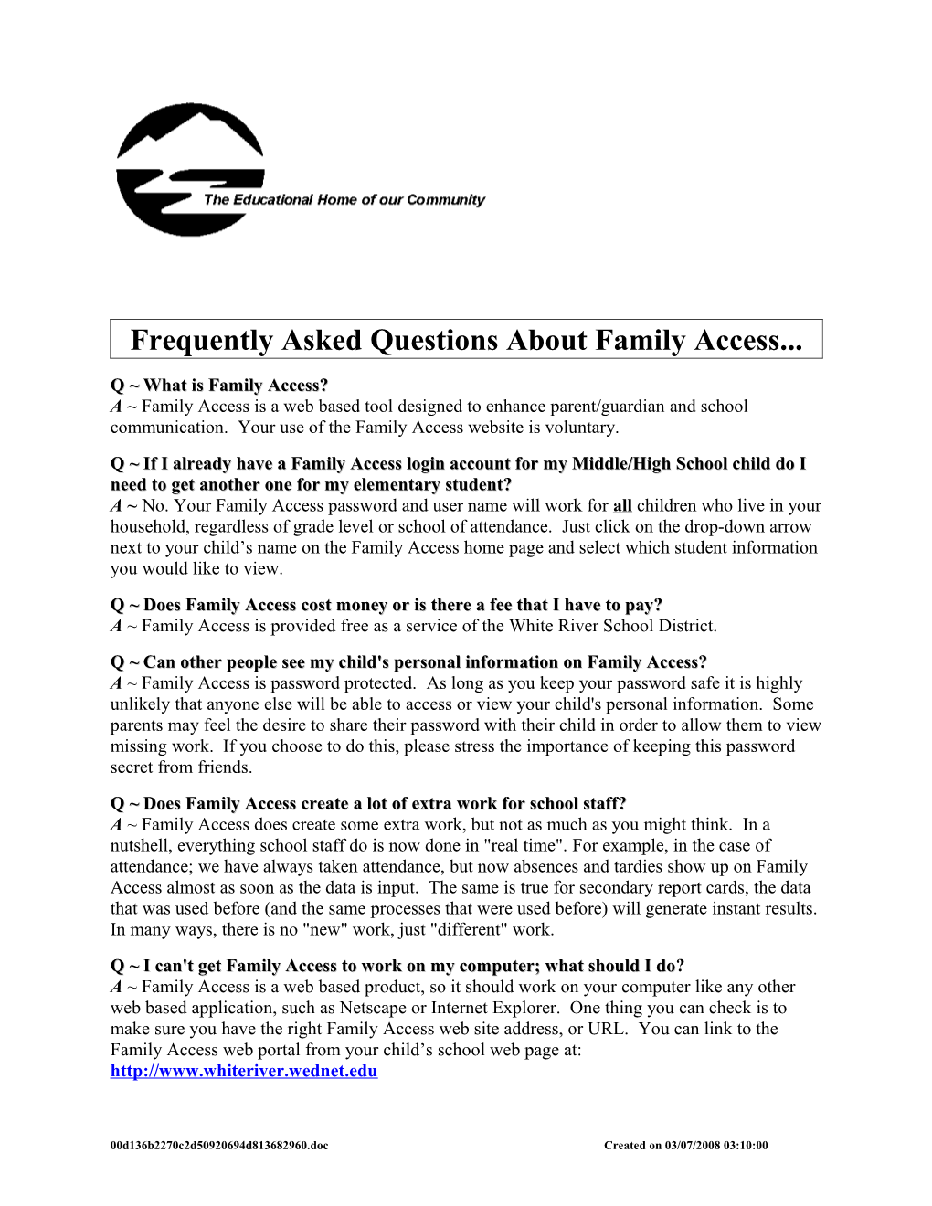 Frequently Asked Questions About Family Access