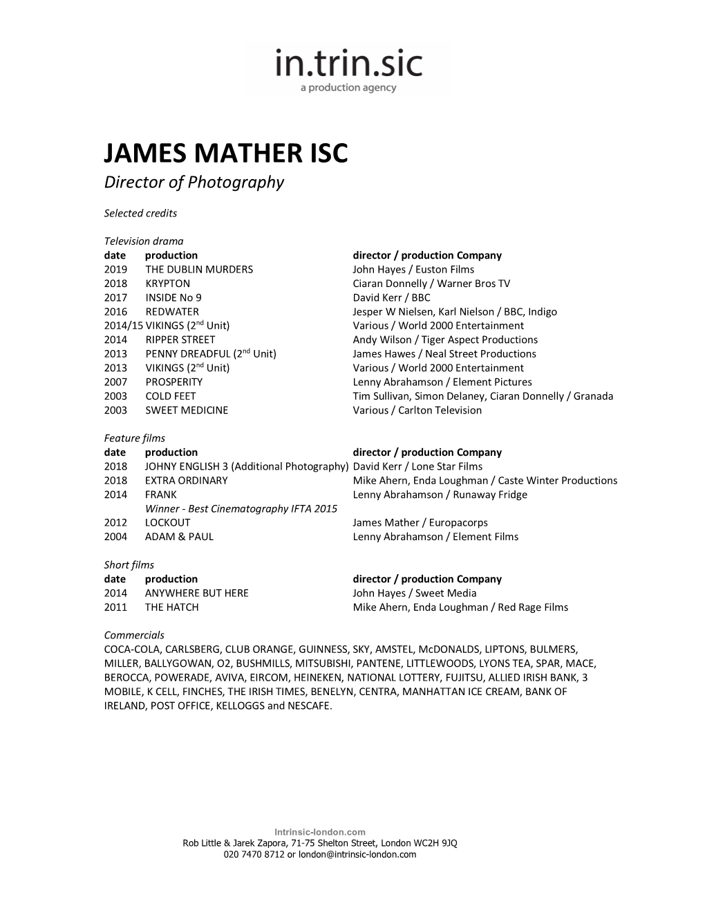 JAMES MATHER ISC Director of Photography