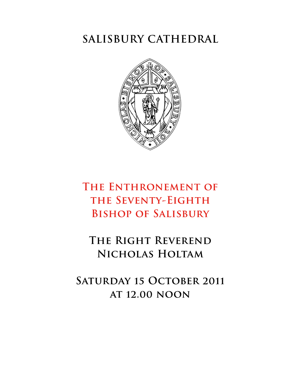 SALISBURY CATHEDRAL the Enthronement of the Seventy