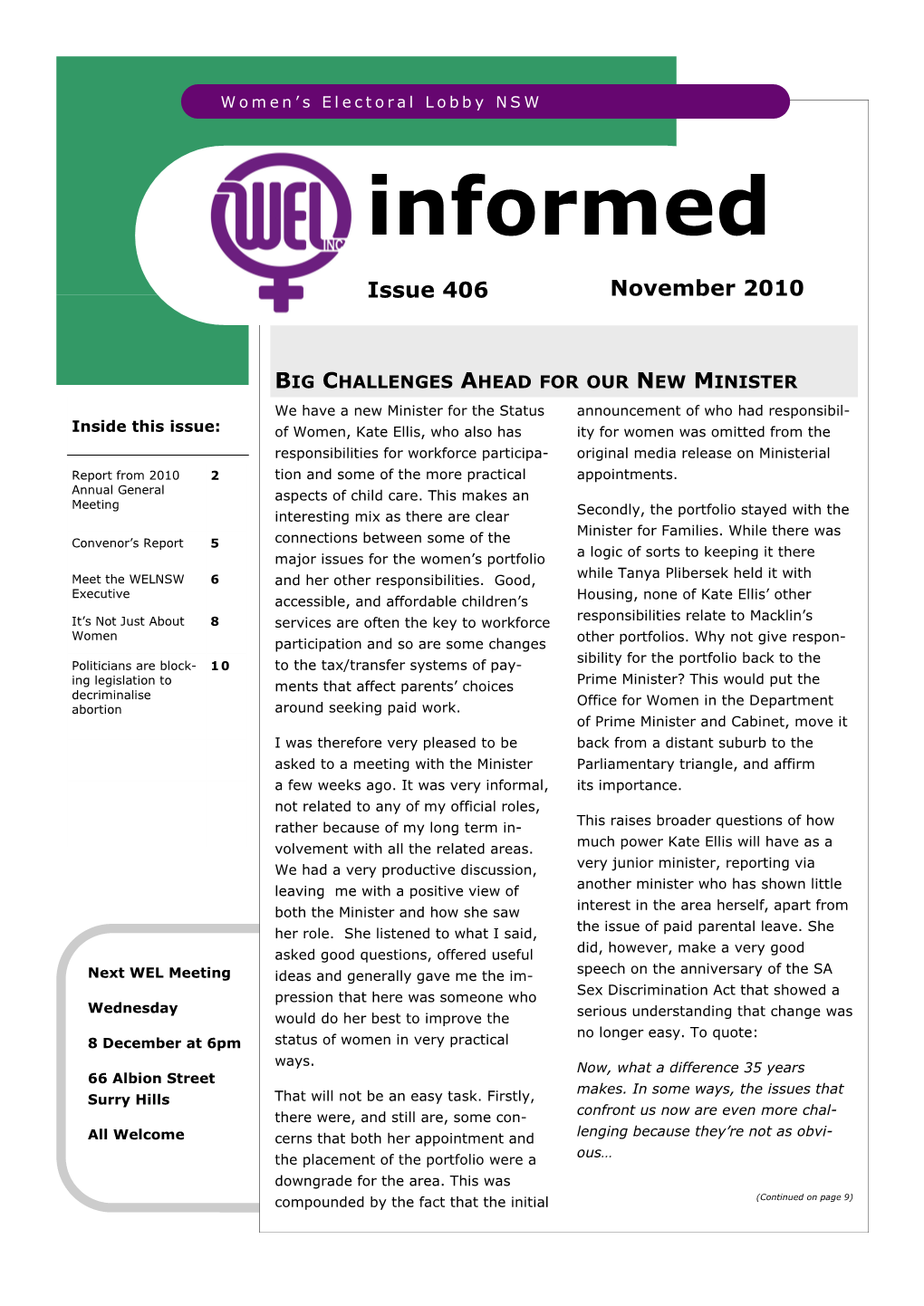 WEL-Informed Issue 406 Nov10.Pub