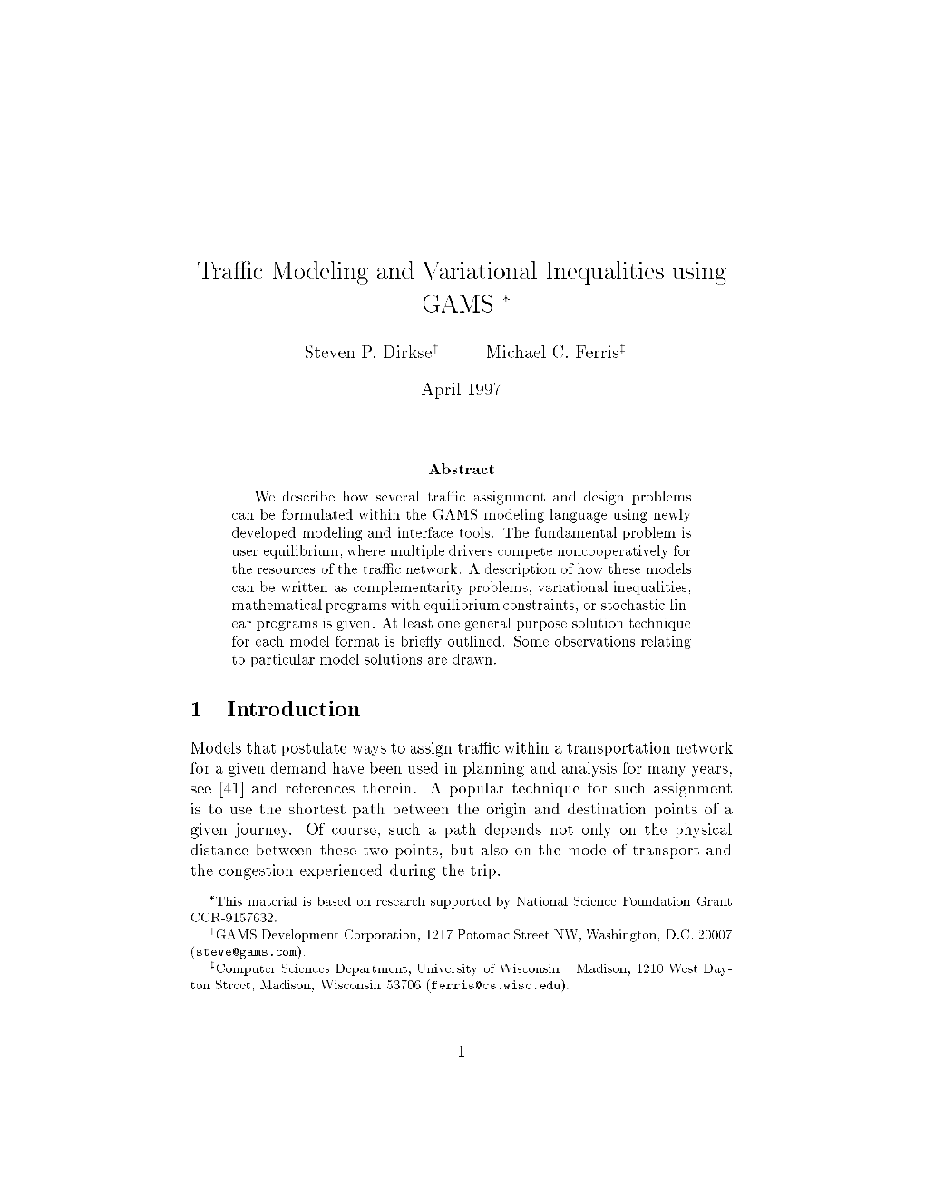 Tra C Modeling and Variational Inequalities Using GAMS