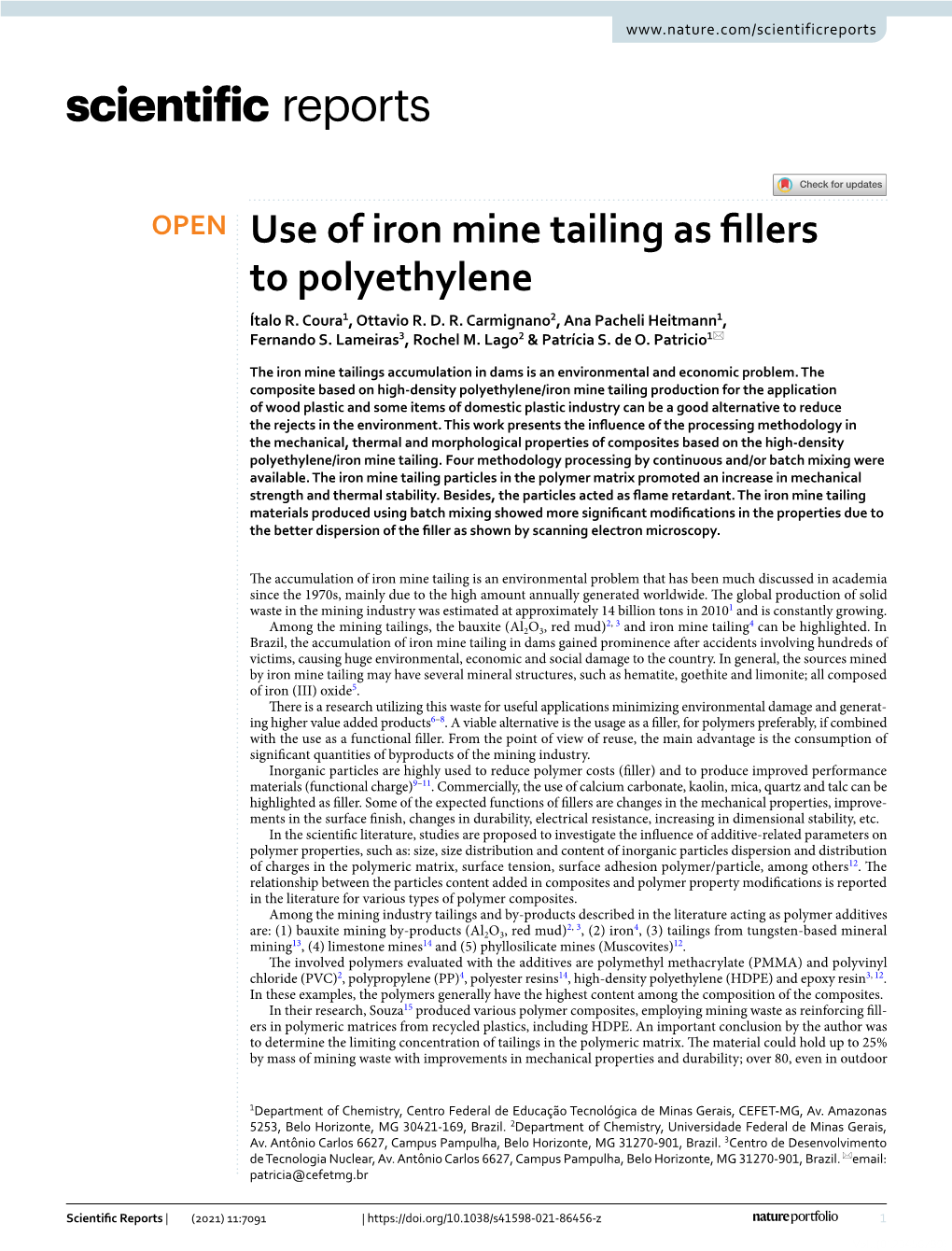 Use of Iron Mine Tailing As Fillers to Polyethylene