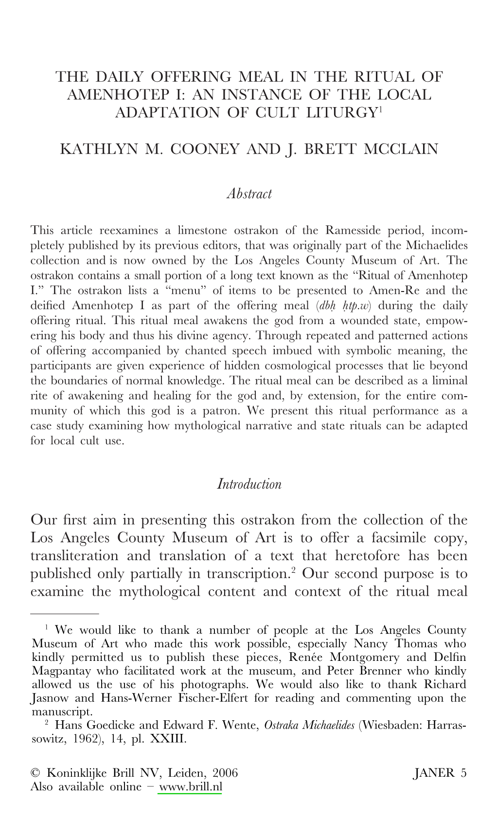 The Daily Offering Meal in the Ritual of Amenhotep I: an Instance of the Local Adaptation of Cult Liturgy1