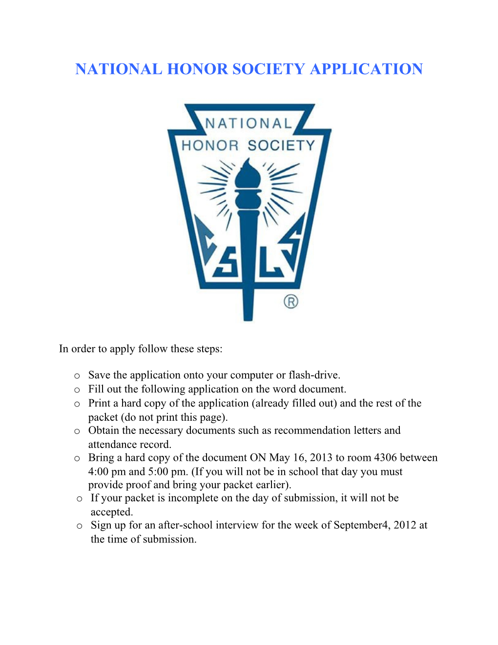 National Honor Society Application Requirements