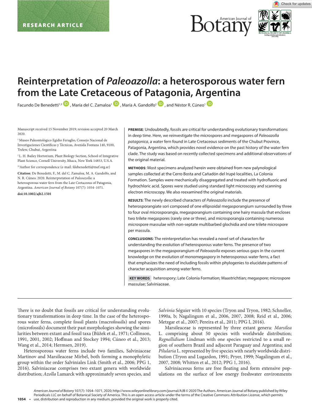 A Heterosporous Water Fern from the Late Cretaceous of Patagonia, Argentina