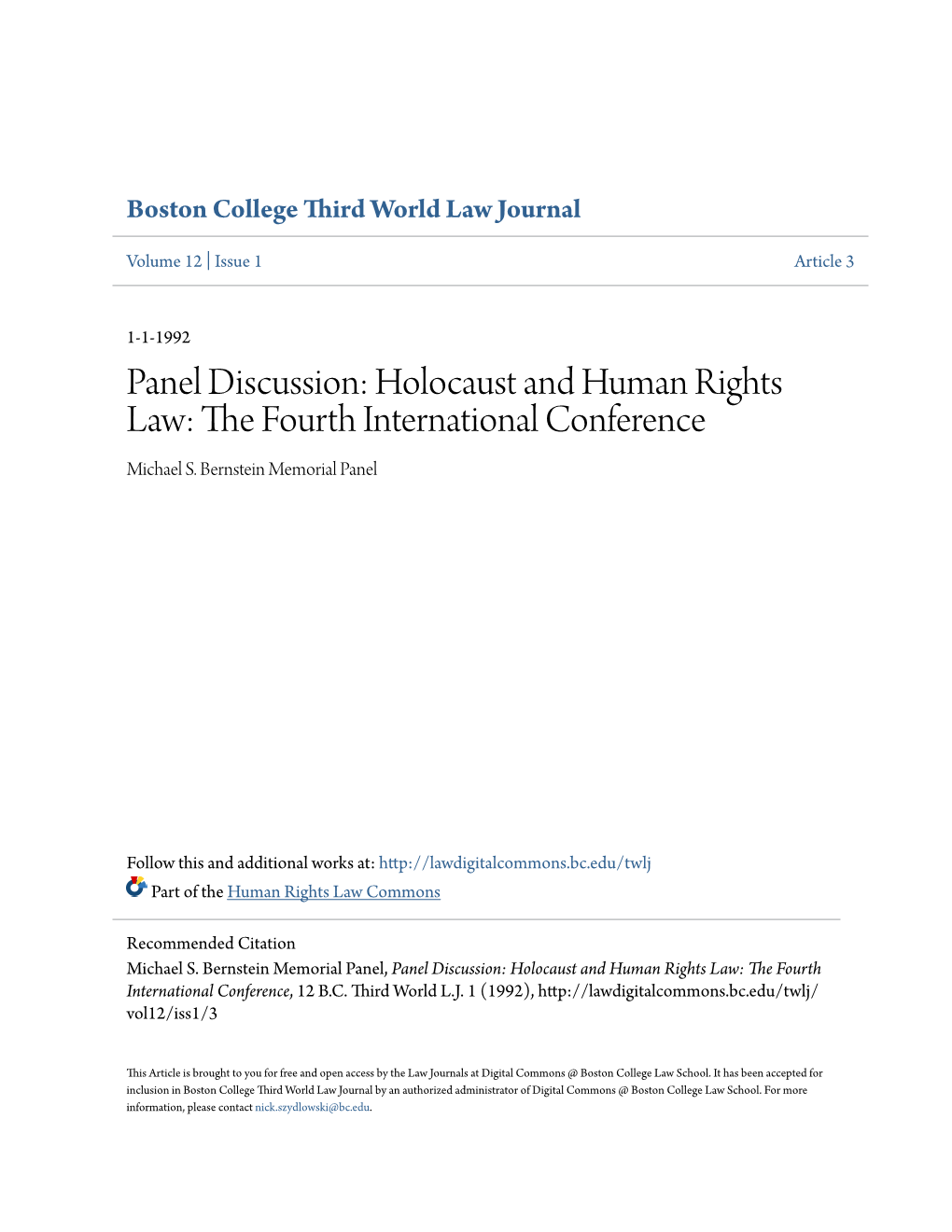 Holocaust and Human Rights Law: the Ourf Th International Conference Michael S