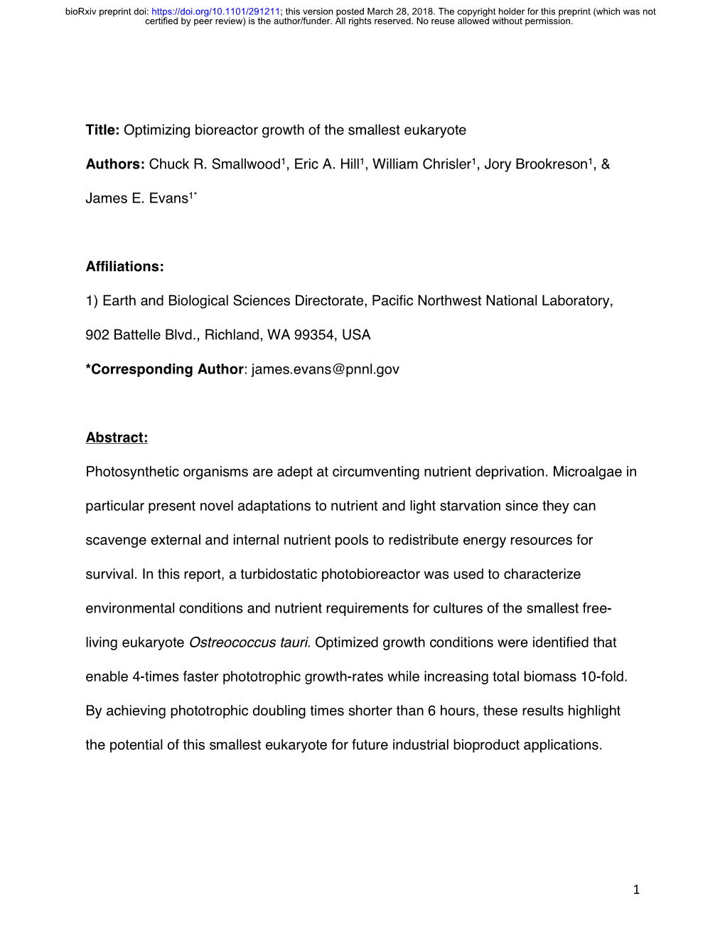 Optimizing Bioreactor Growth of the Smallest Eukaryote