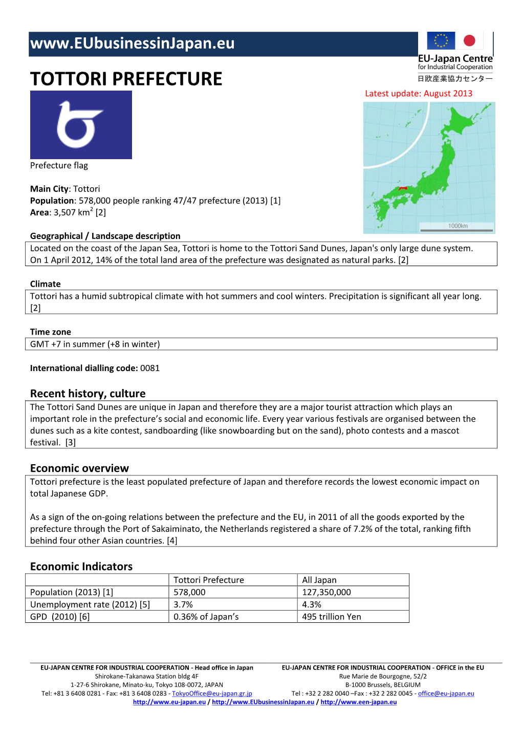 TOTTORI PREFECTURE Latest Update: August 2013