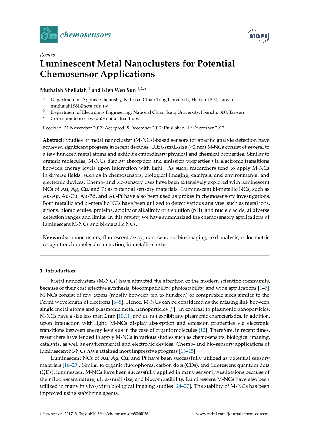 Luminescent Metal Nanoclusters for Potential Chemosensor Applications