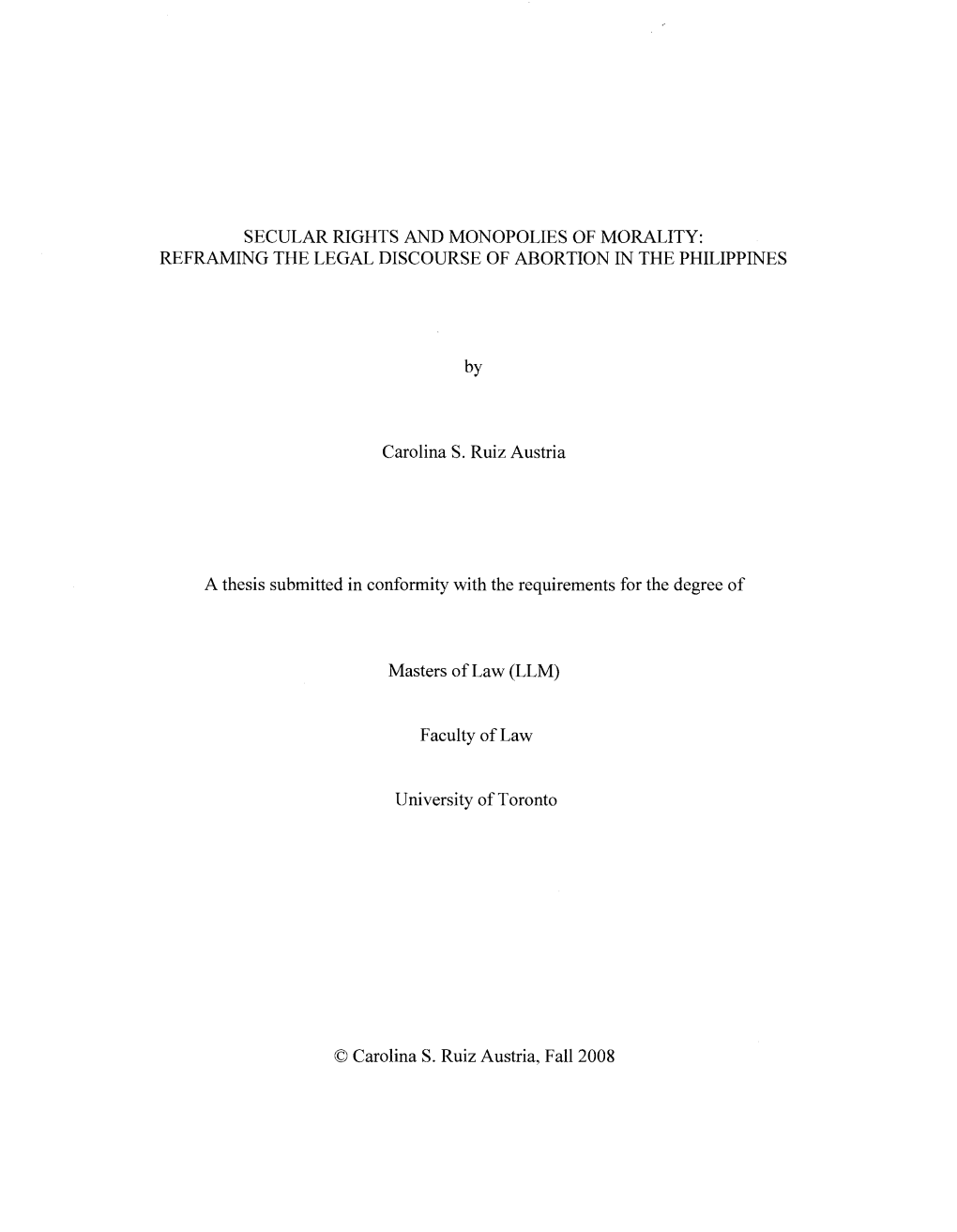 Secular Rights and Monopolies of Morality: Reframing the Legal Discourse of Abortion in the Philippines