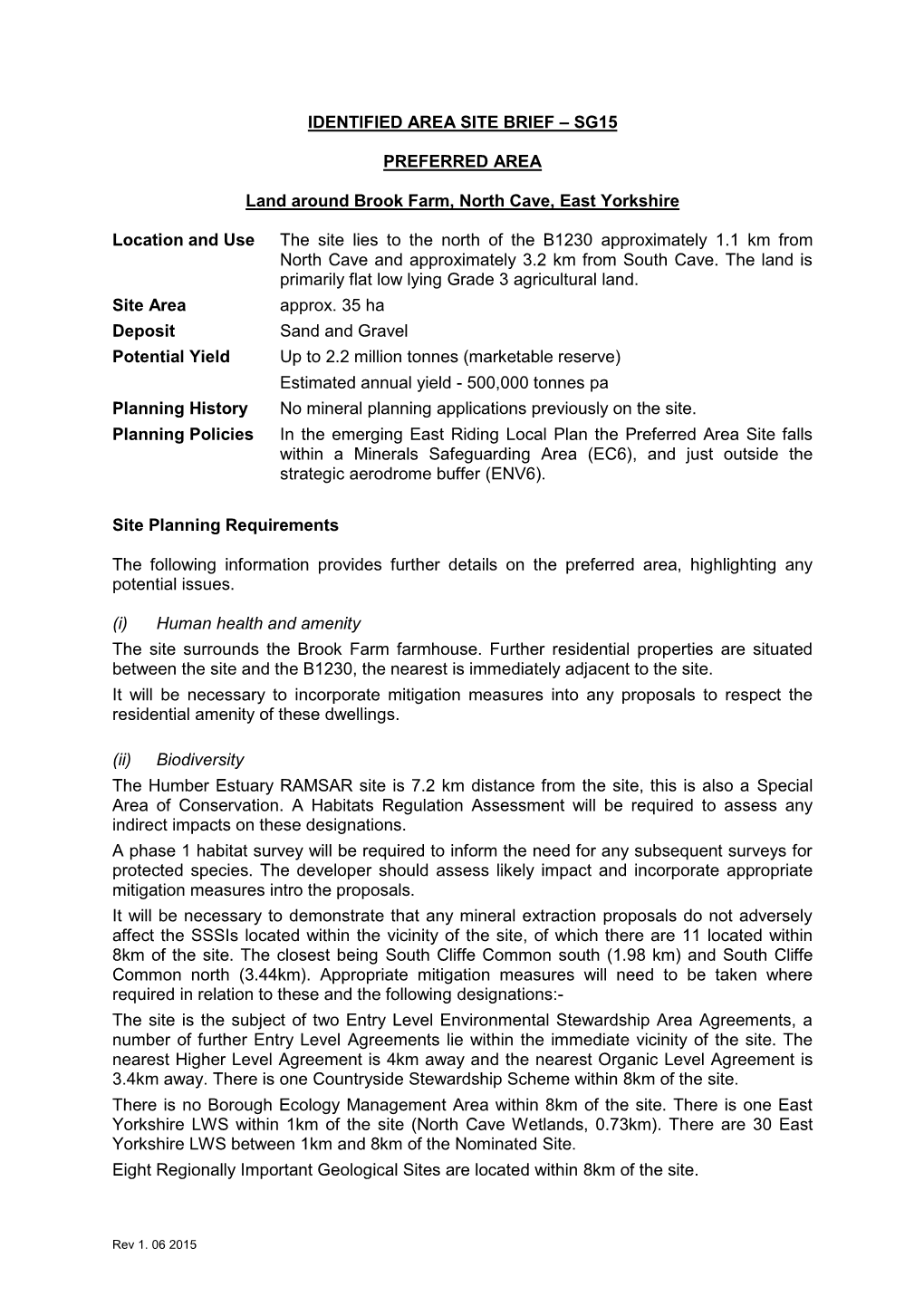 SG15 PREFERRED AREA Land Around Brook Farm, North Cave