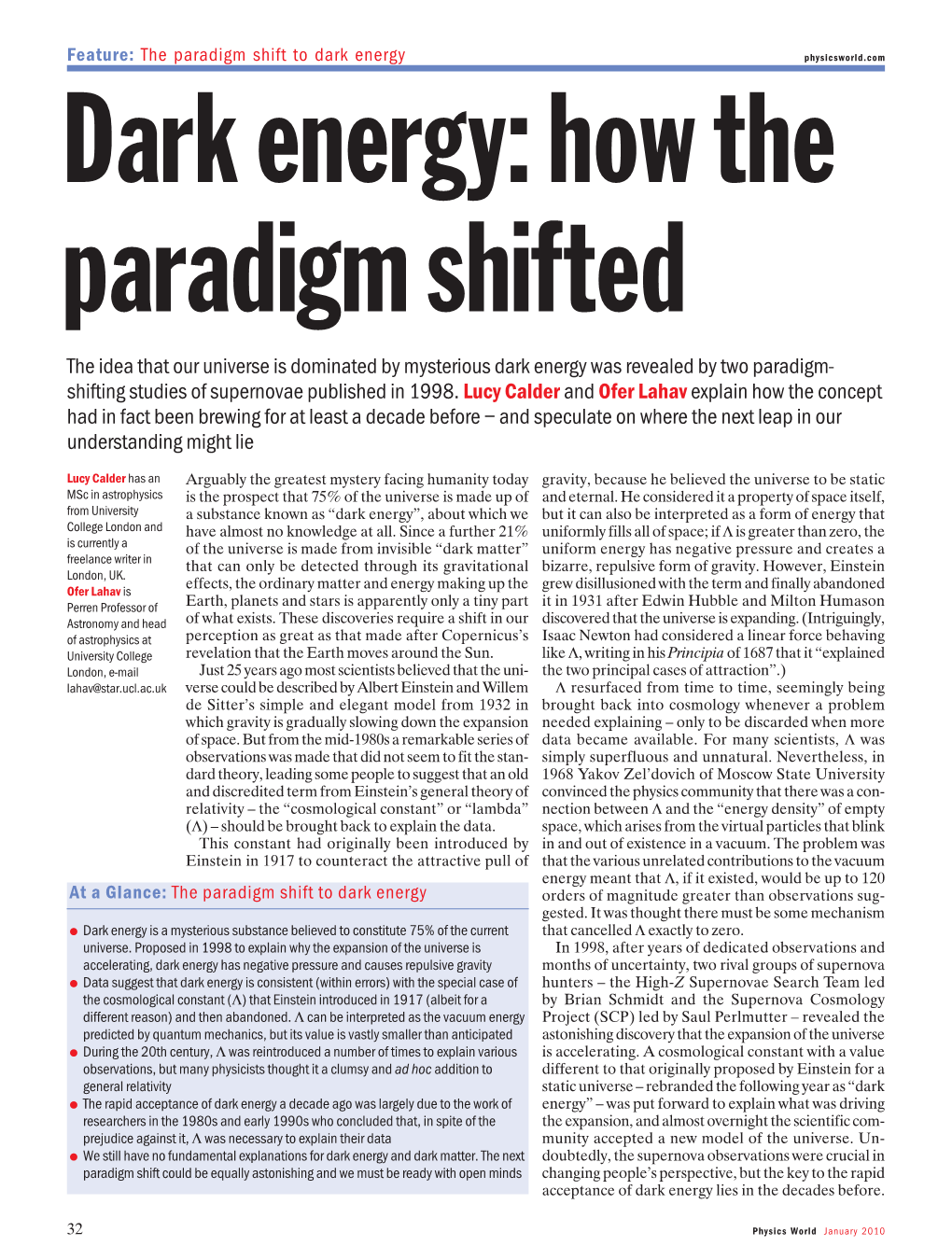 Dark Energy Physicsworld.Com Dark Energy: How the Paradigm Shifted