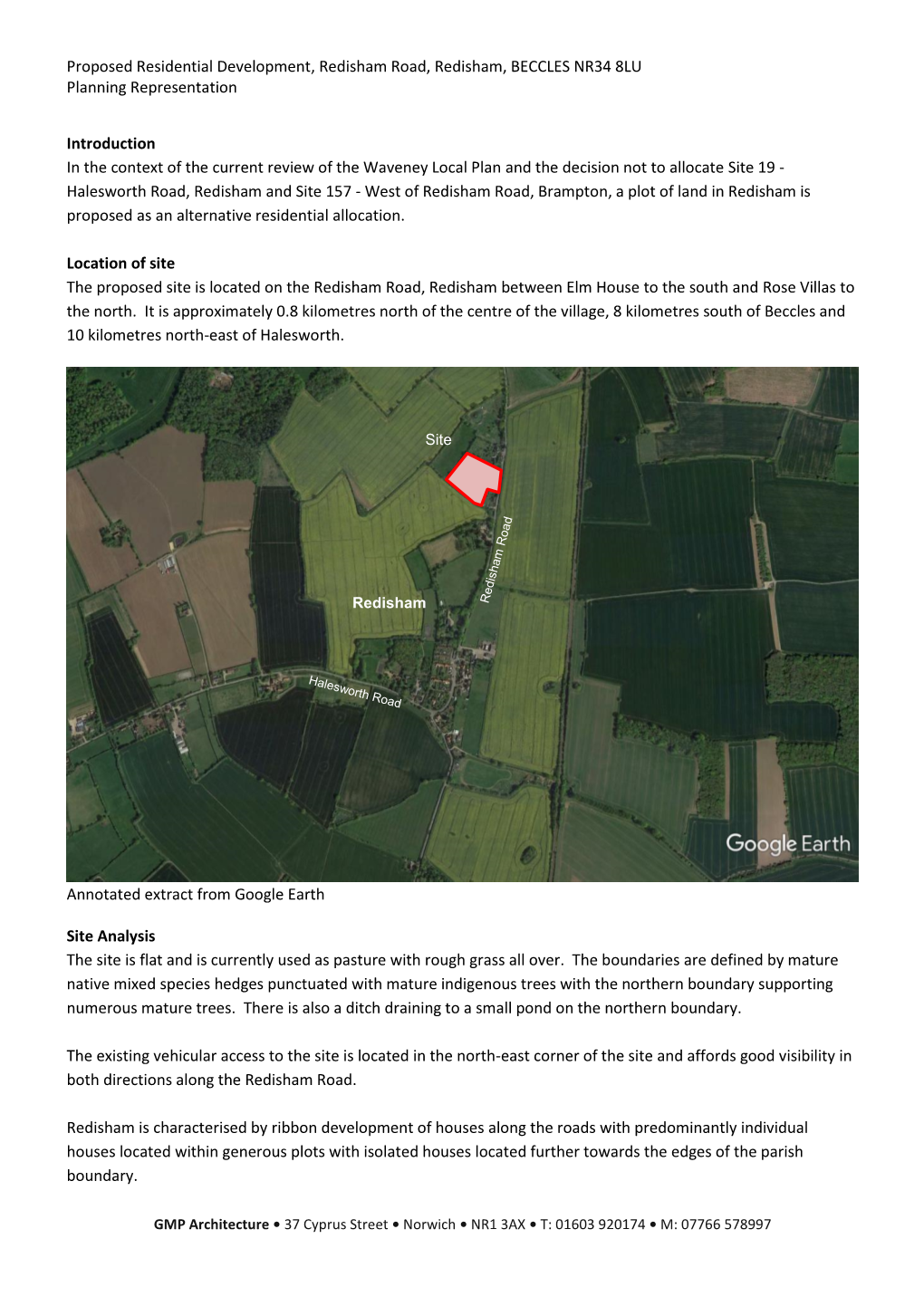 Proposed Residential Development, Redisham Road, Redisham, BECCLES NR34 8LU Planning Representation