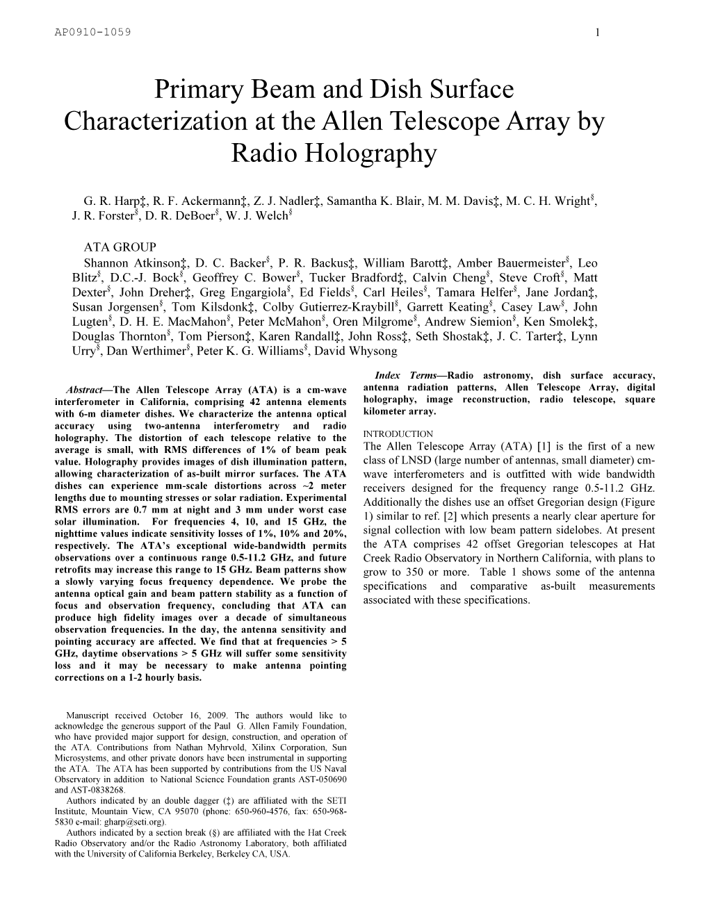 Primary Beam and Dish Surface Characterization at the Allen Telescope Array by Radio Holography