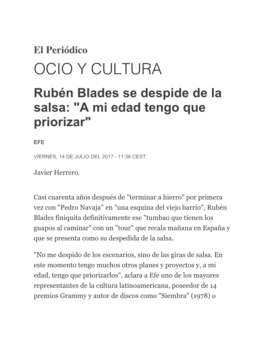 Rubén Blades Se Despide De La Salsa- 