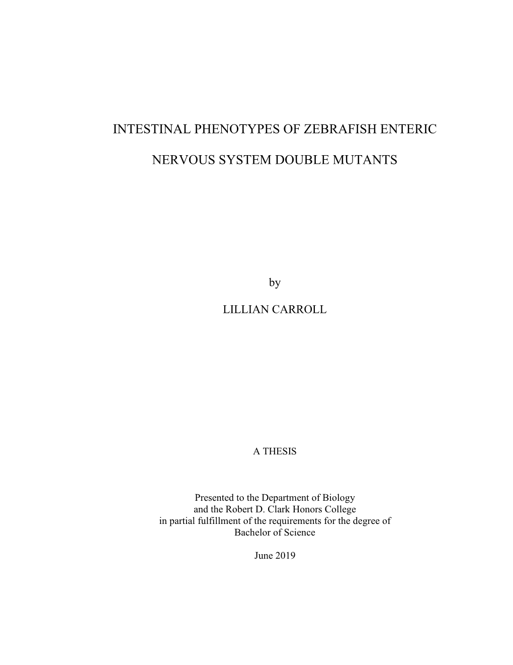 Intestinal Phenotypes of Zebrafish Enteric Nervous System Double Mutants