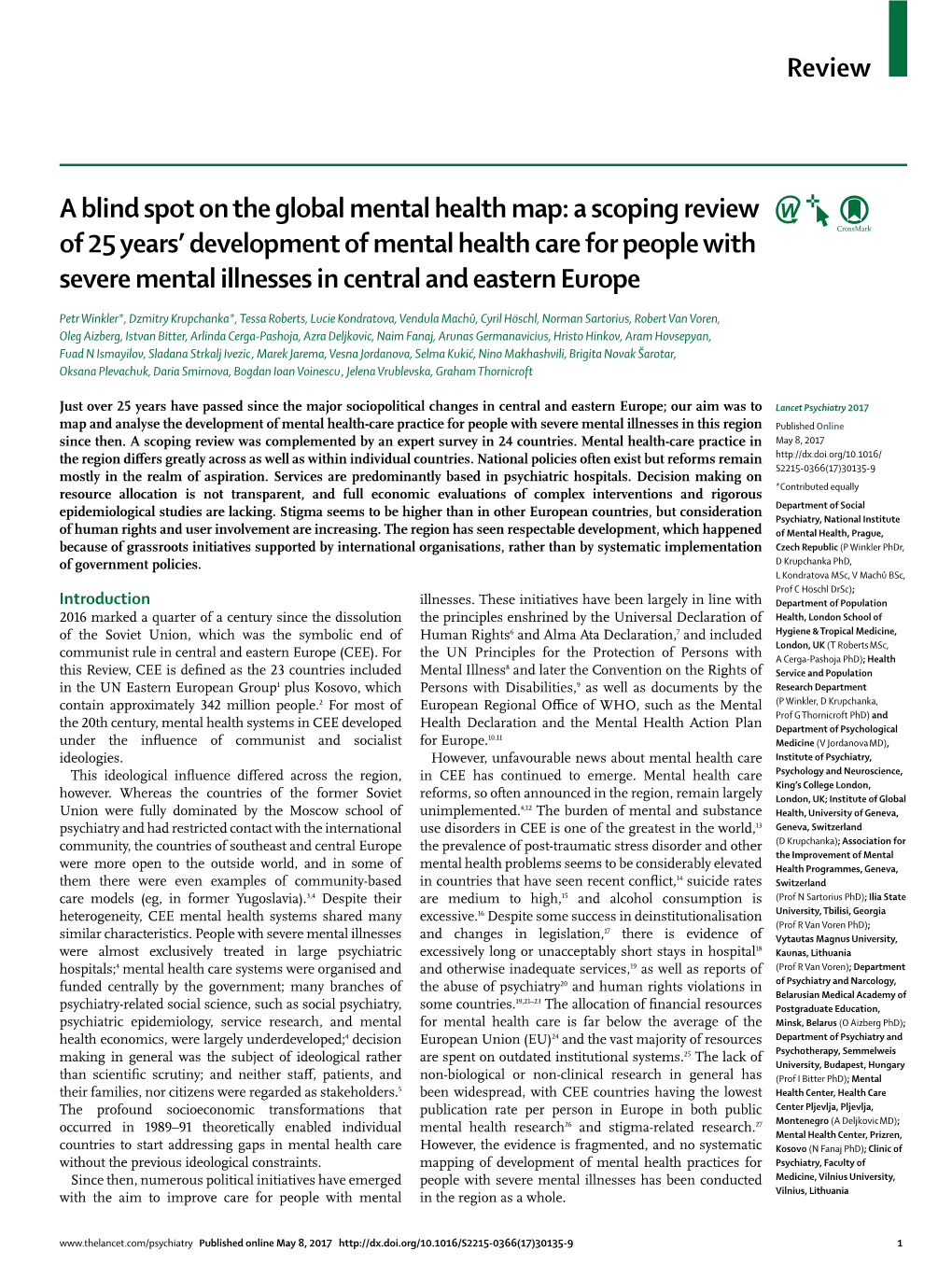 A Blind Spot on the Global Mental Health Map: a Scoping Review of 25