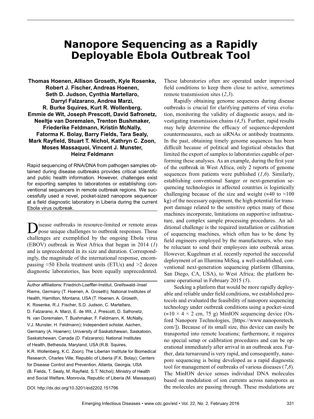 Nanopore Sequencing As a Rapidly Deployable Ebola Outbreak Tool