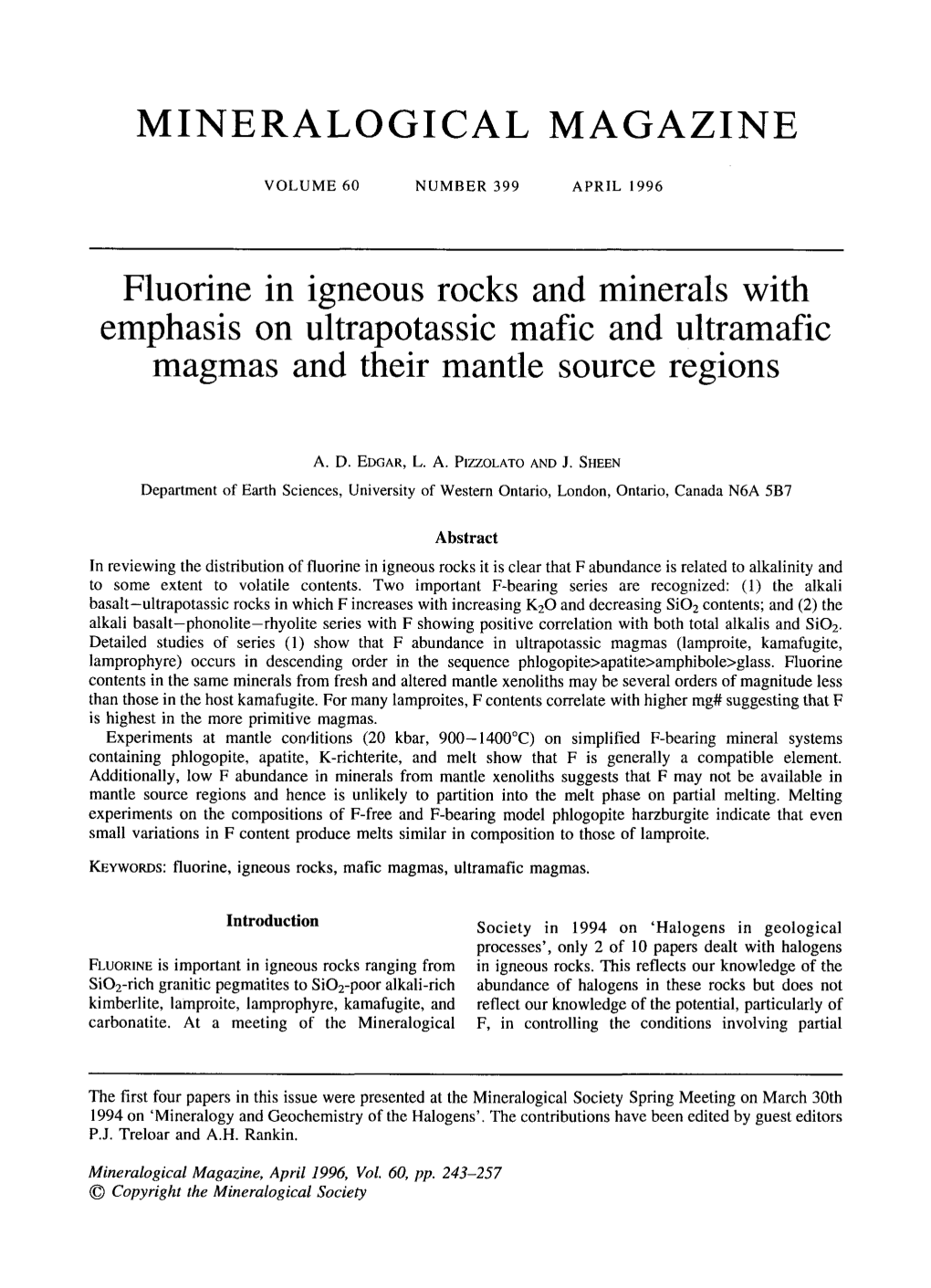 Fluorine in Igneous Rocks and Minerals with Emphasis on Ultrapotassic Mafic and Ultramafic Magmas and Their Mantle Source Regions