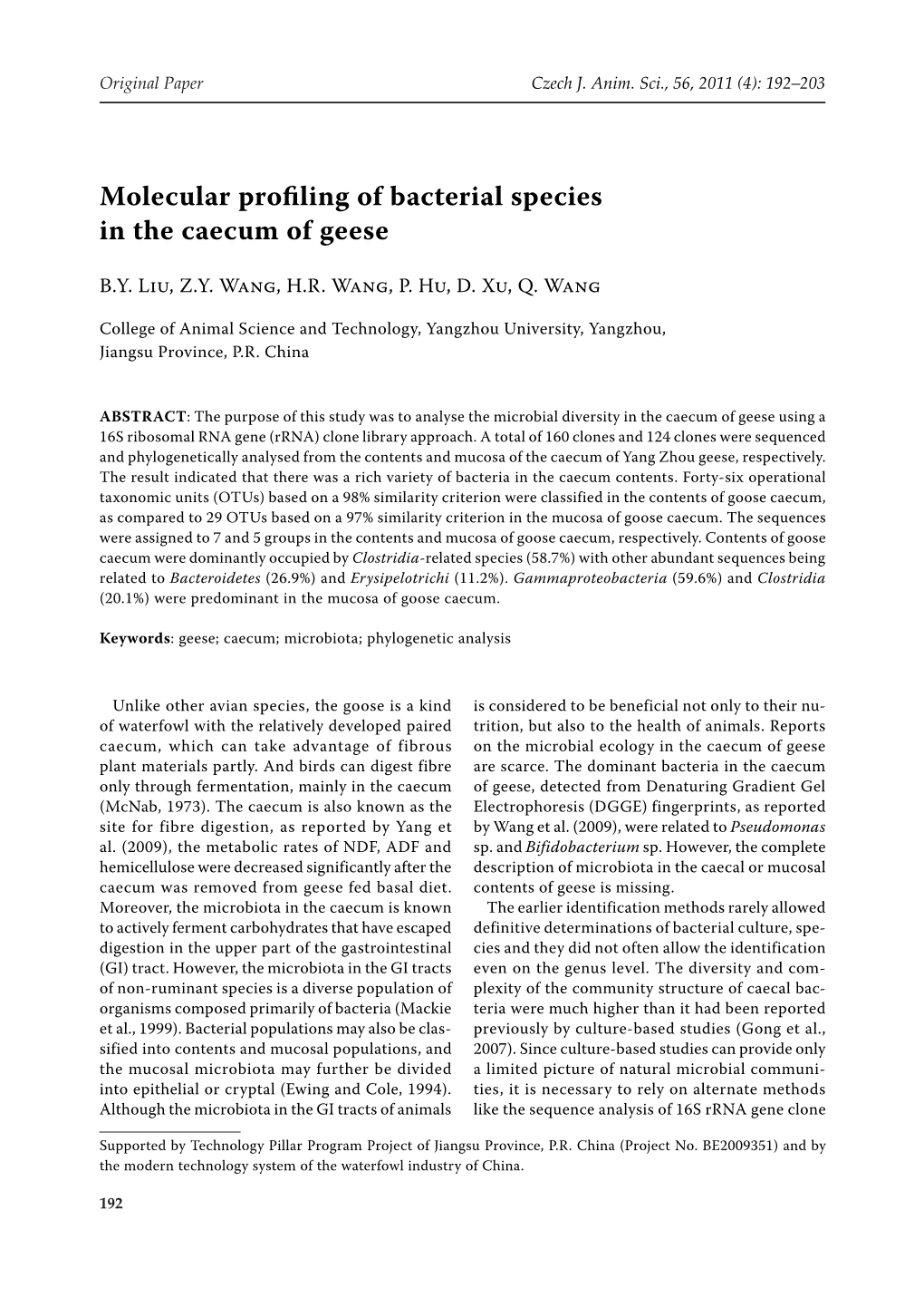 Molecular Profiling of Bacterial Species in the Caecum of Geese