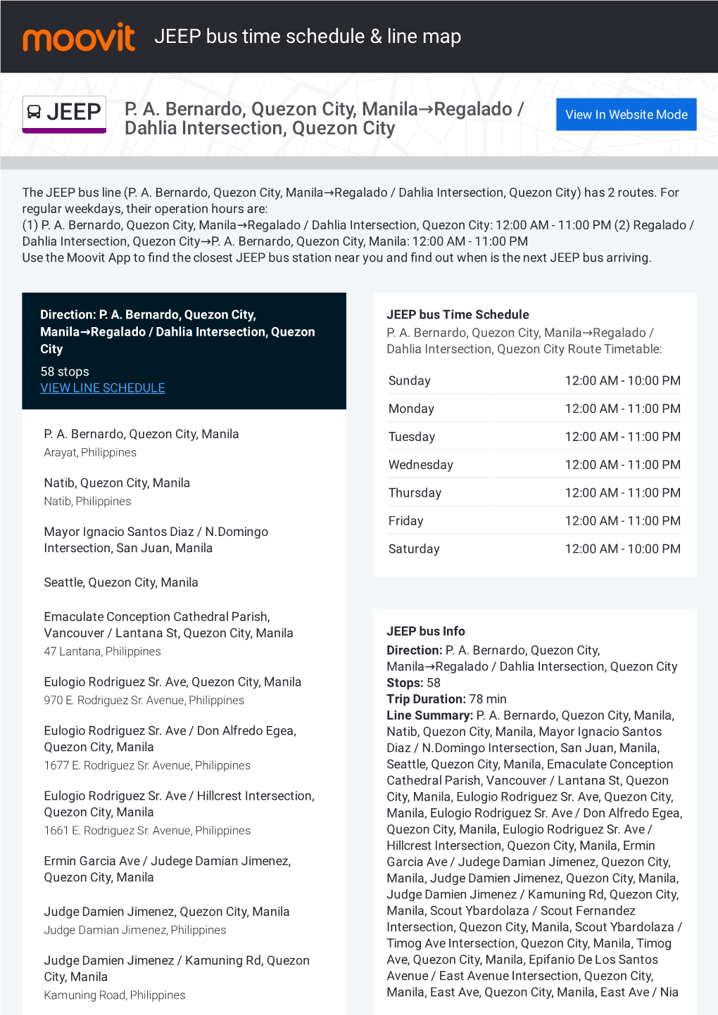 JEEP Bus Time Schedule & Line Route