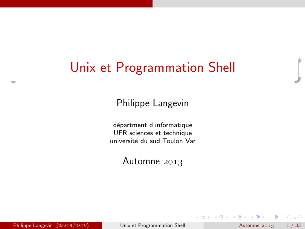 Unix Et Programmation Shell